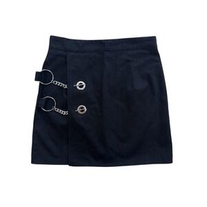 Y2K Grunge Emo Black Mini‎ Skirt with Silver Grommet Chain Detail